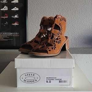 Steve Madden Morocco Cognac Suede Sandle Heels 9.0